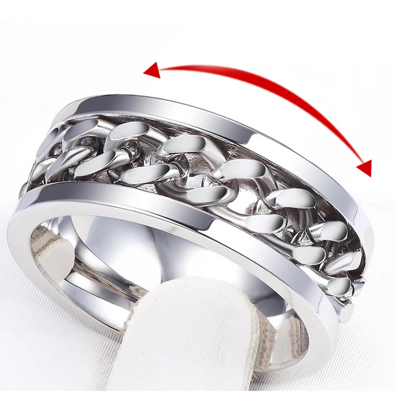 Men’s 8mm Punk Spinner Ring – Titanium Steel, Rotating Chain, Bold Design