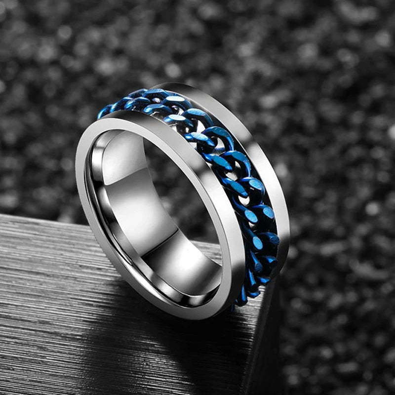 Men’s 8mm Punk Spinner Ring – Titanium Steel, Rotating Chain, Bold Design
