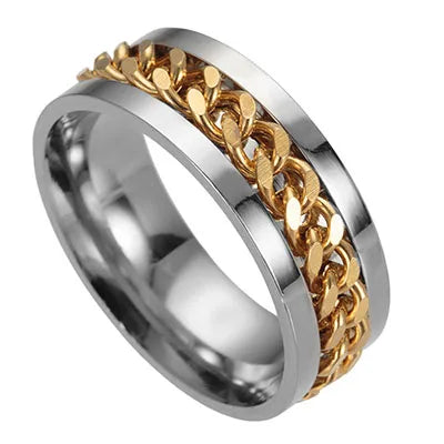 Men’s 8mm Punk Spinner Ring – Titanium Steel, Rotating Chain, Bold Design