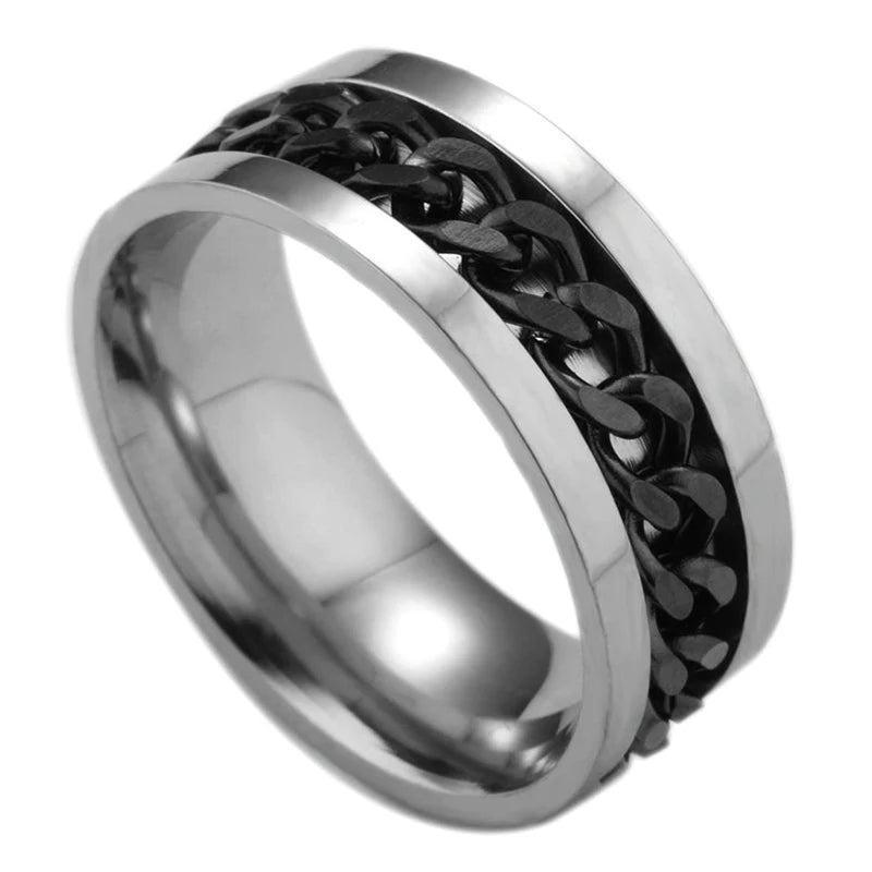 Men’s 8mm Punk Spinner Ring – Titanium Steel, Rotating Chain, Bold Design