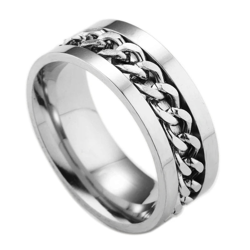 Men’s 8mm Punk Spinner Ring – Titanium Steel, Rotating Chain, Bold Design
