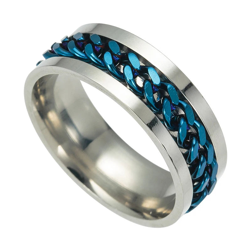 Men’s 8mm Punk Spinner Ring – Titanium Steel, Rotating Chain, Bold Design