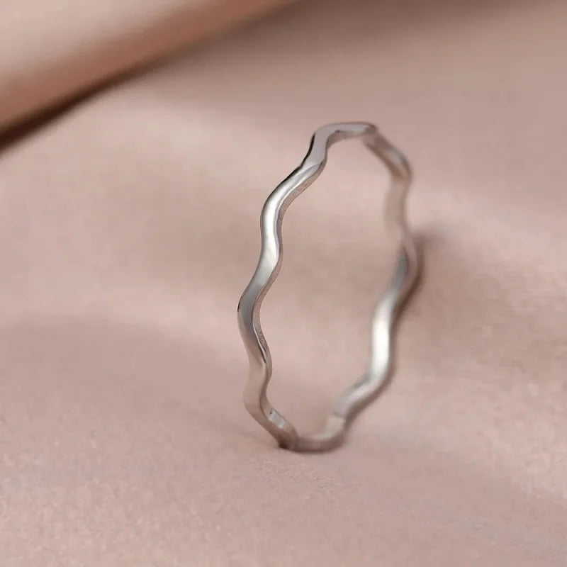Minimalist Sea Wave Rings Light Luxury Elegant Fashion Couple Rings For Women Jewelry Wedding Trendy Gifts
